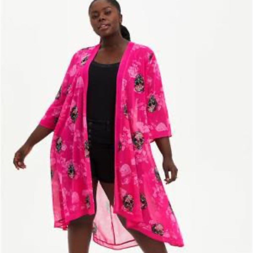 torrid Hot Pink Floral Skull Kimono